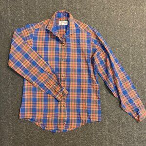 Vintage Nantucket Blue Orange Plaid Button Down Shirt Boys Size 4 Long Sleeve